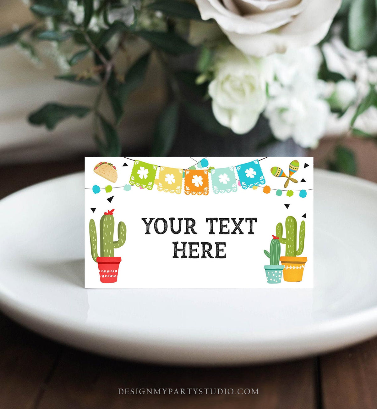 Editable Fiesta Taco Food Labels Fiesta Party Place Card Tent Card Birthday Baby Shower Mexican Fiesta Cactus Decor Template Printable 0161