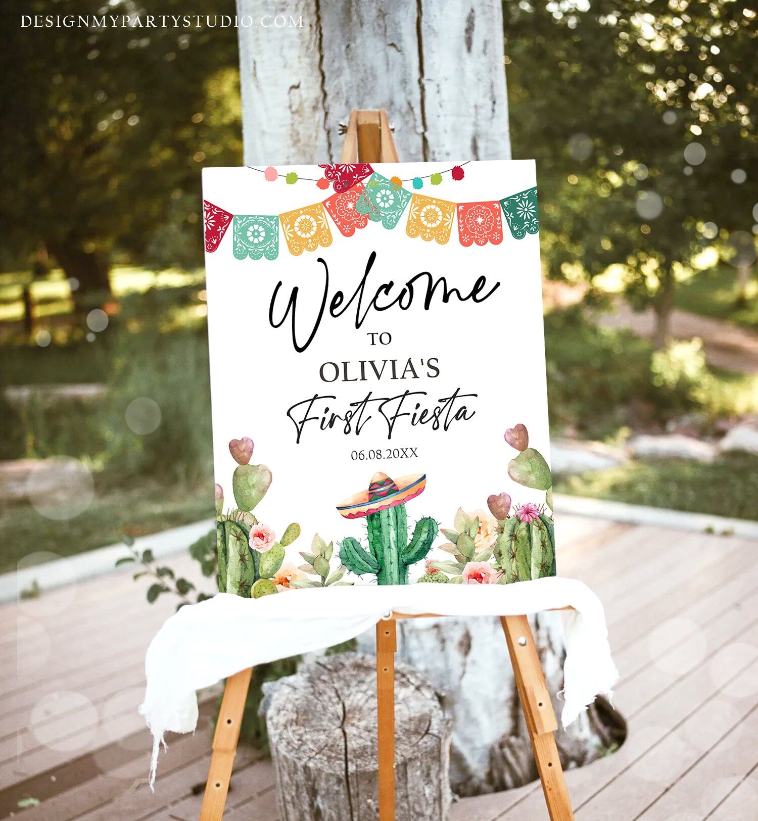 welcome succulent sign Editable Fiesta Cactus Welcome Sign First Fiesta Birthday Welcome Dese