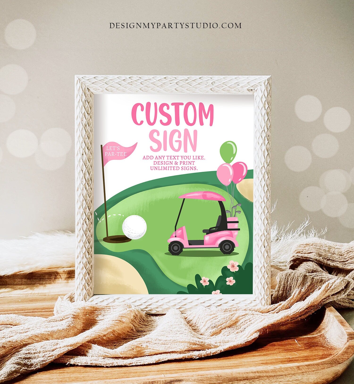 Editable Custom Sign Golf Birthday Party Sign Hole in One Birthday Par-tee Girl Pink Golf Table Sign Decoration 8x10 Download PRINTABLE 0405