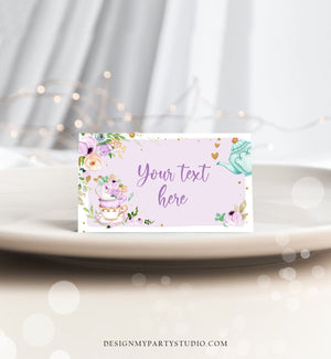 Editable Tea Party Food Label Tea Place Card Tent Card Escort Card Par-Tea Tea for Two Decor Purple Floral Printable Corjl Template 0349