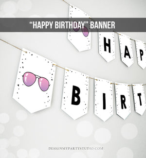 Happy Birthday Banner Two Cool Birthday Banner Girl Pink Sunglasses 2nd Birthday Pool Party Summer Instant Download PRINTABLE DIGITAL 0136