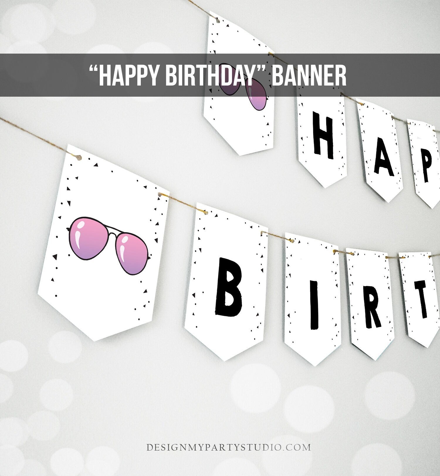 happy-birthday-banner-two-cool-birthday-banner-girl-pink-sunglasses-2n-design-my-party-studio for Free Printable Happy Birthday Banner Black And White Happy Birthday Banner Two Cool Birthday Banner Girl Pink Sunglasses 2n - Design My Party Studio for Free Printable Happy Birthday Banner Black And White