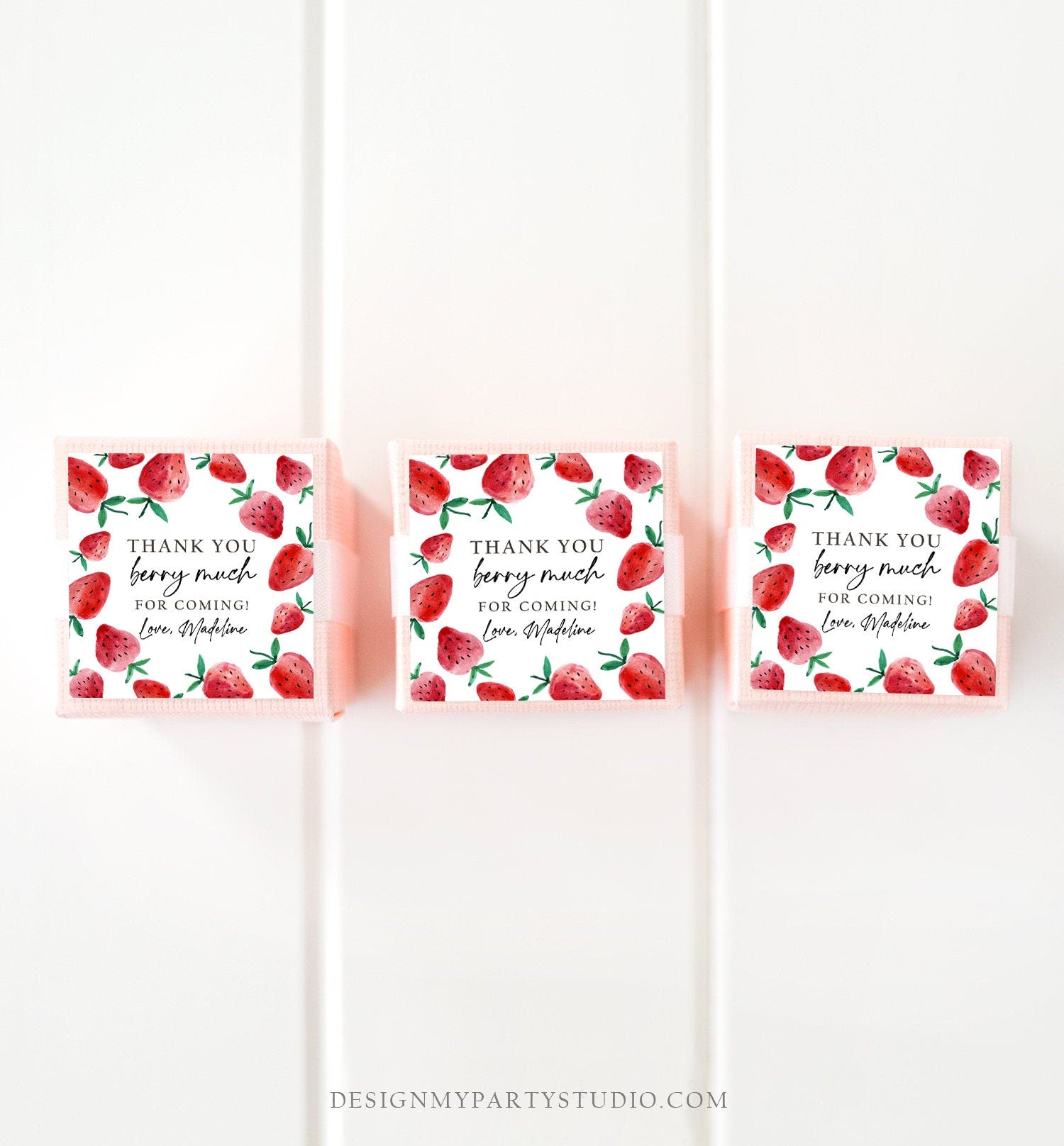 Editable Strawberry Favor Tag Strawberry Birthday Thank You Stickers Label Berry Much Gift Farmers Market Digital Template Printable 0399