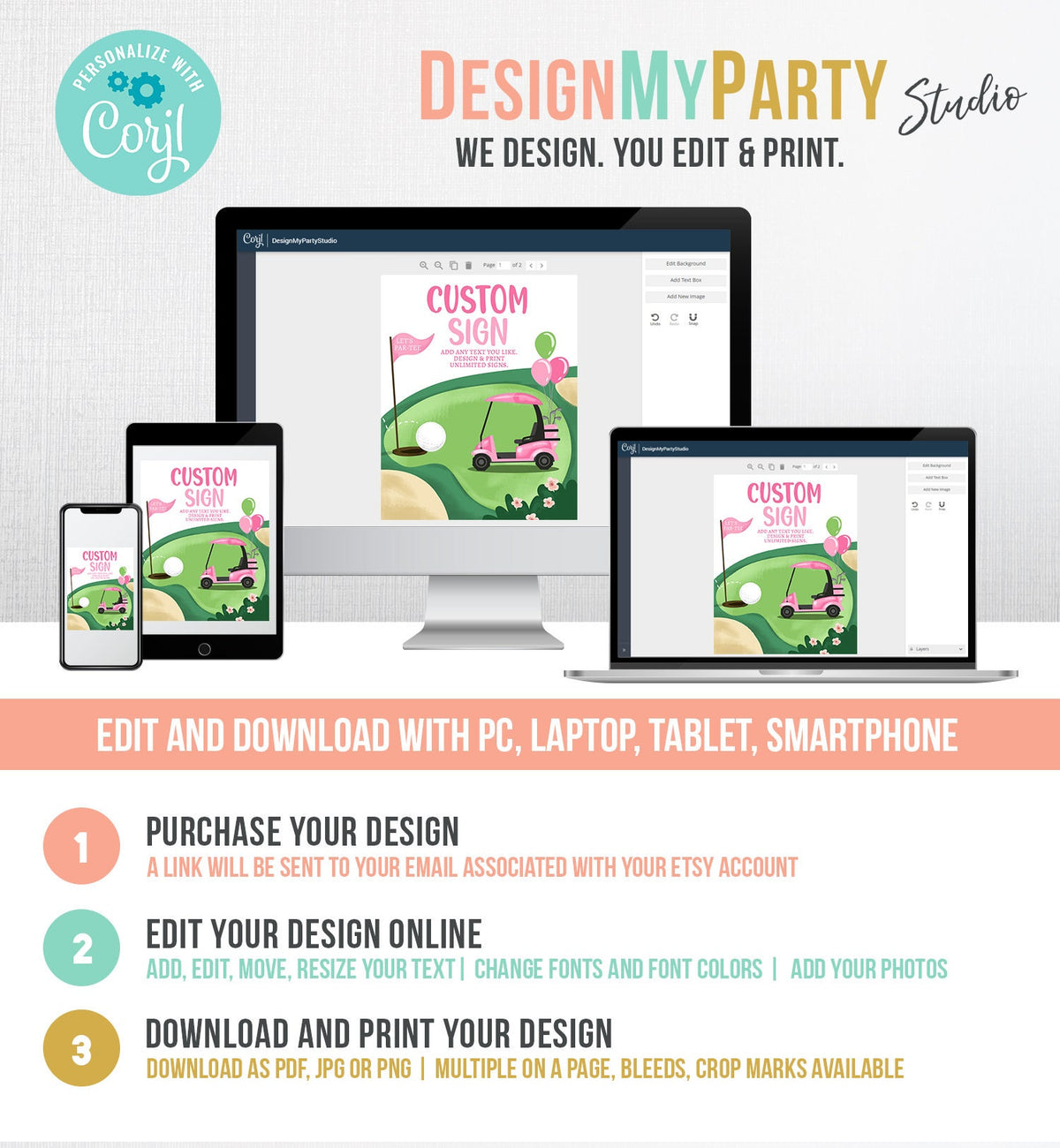 Editable Custom Sign Golf Birthday Party Sign Hole in One Birthday Par-tee Girl Pink Golf Table Sign Decoration 8x10 Download PRINTABLE 0405