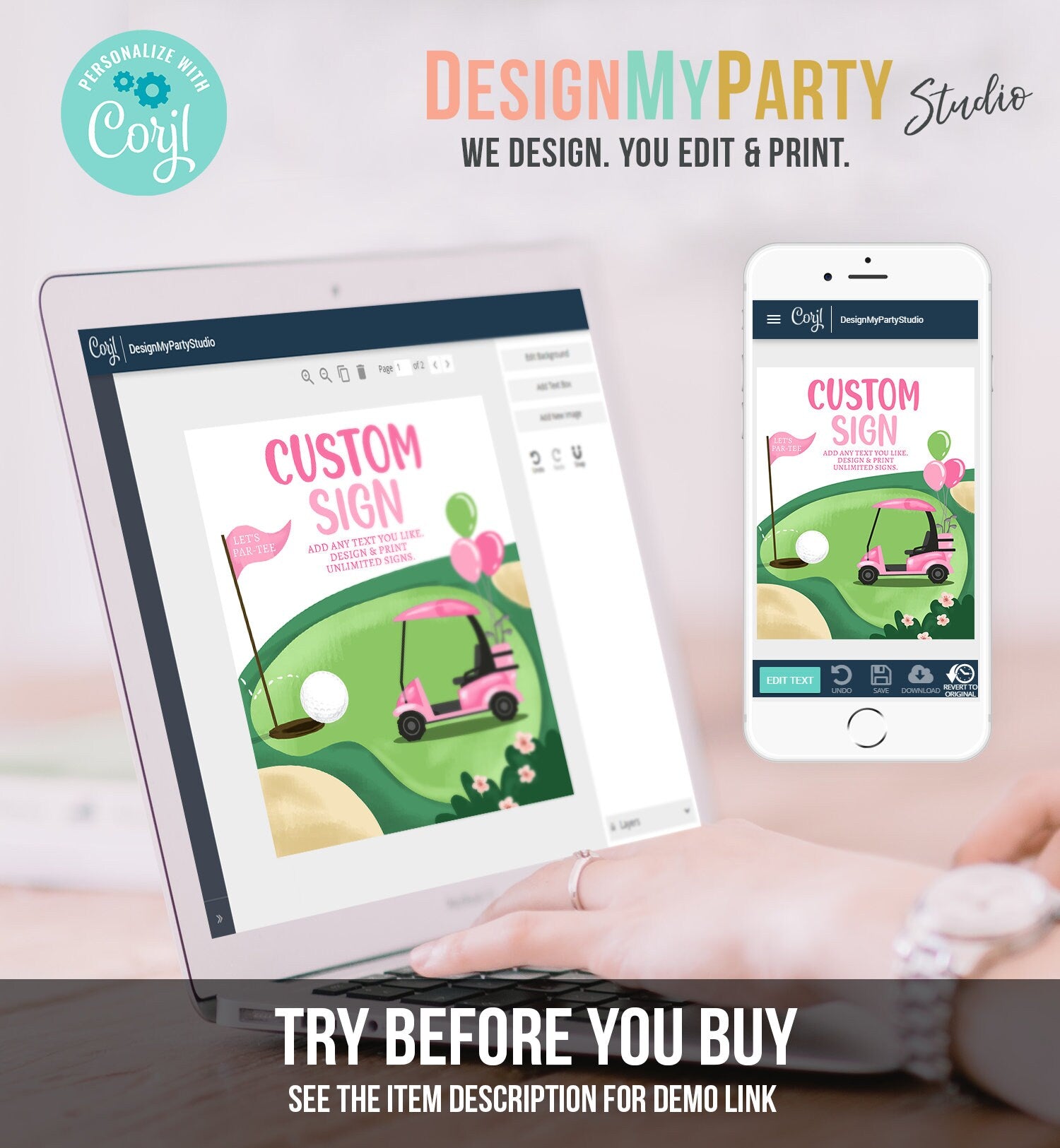 Editable Custom Sign Golf Birthday Party Sign Hole in One Birthday Par-tee Girl Pink Golf Table Sign Decoration 8x10 Download PRINTABLE 0405