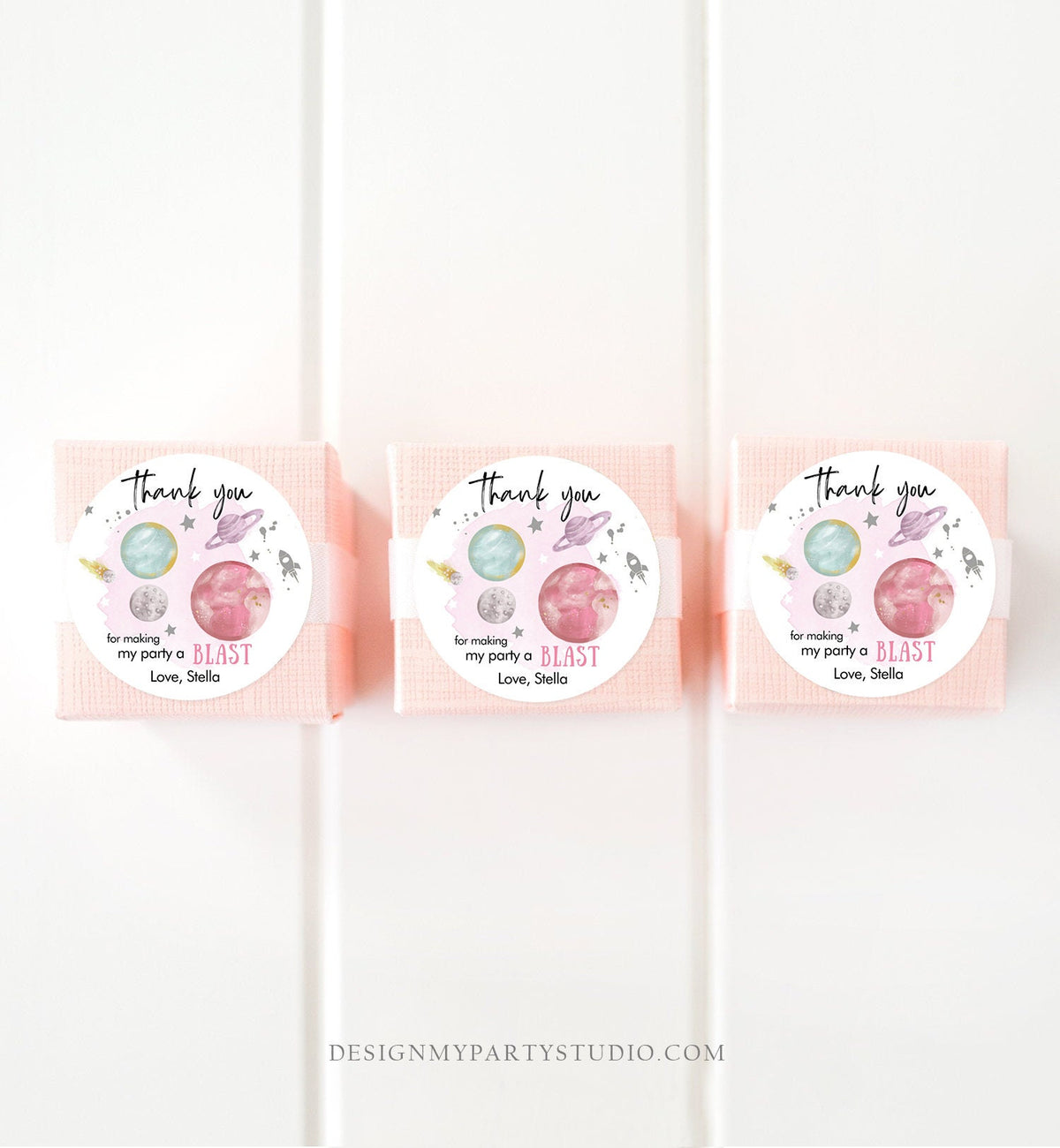 Editable Outer Space Favor Tag Space Birthday Thank You Sticker Galaxy Silver Trip Around the Sun Planets Digital Template Printable 0357