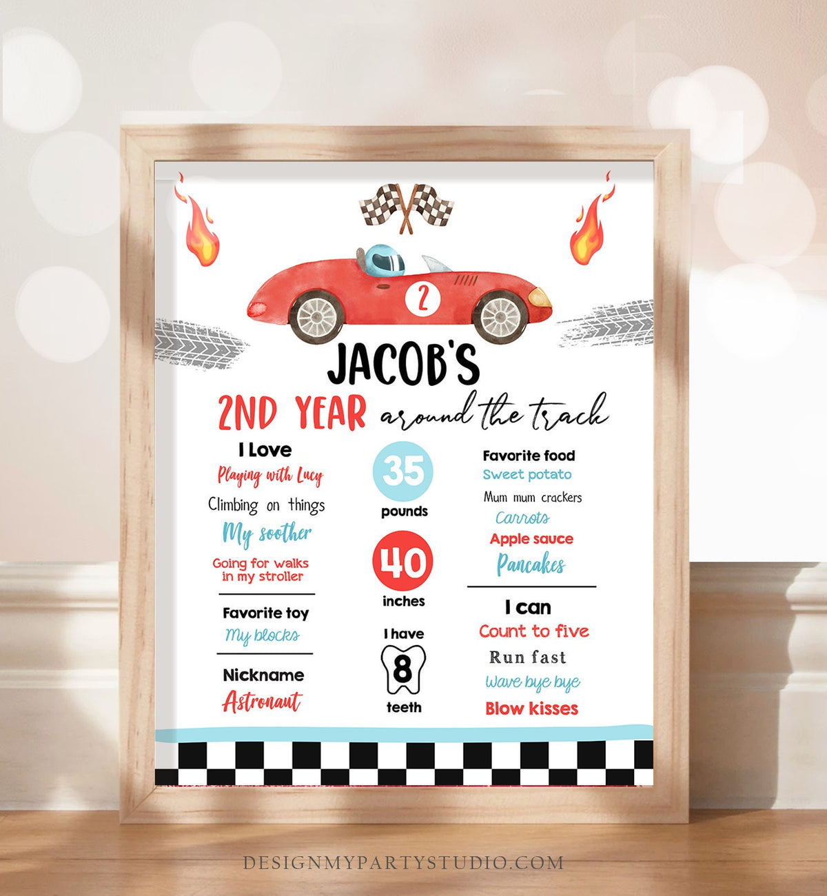 Editable Racing Racing Birthday Milestones Sign Two Fast Boy 2nd Birthday Growing Up Two Fast Race Car ANY AGE Template Printable Corjl 0424