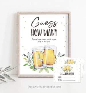 Editable Guess How Many Bottle Caps Are in the Jar Game Love is Brewing Shower Wedding Beer Mugs Bottle Floral Corjl Template Printable 0190