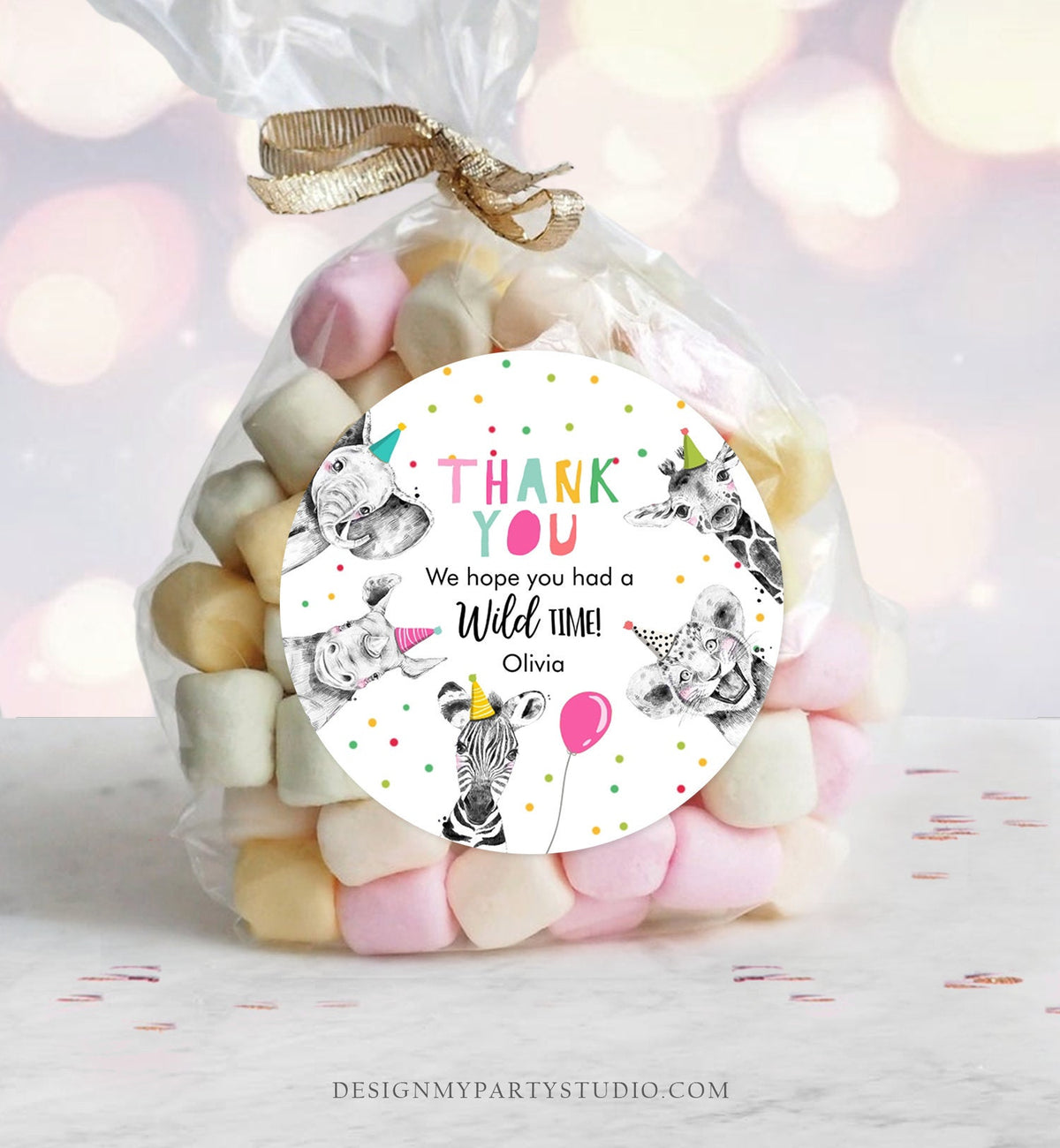 Editable Party Animals Favor tags Wild One Animals Thank you tag Safari Animals Zoo Birthday Wild Time Stickers Zoo Template Corjl 0390