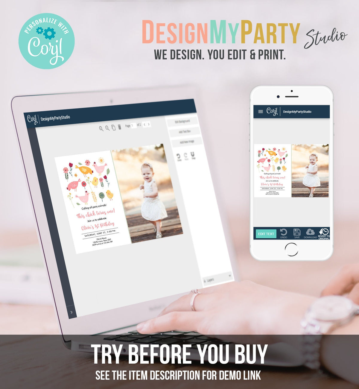 Editable Little Chick Birthday Invitation Girl Spring Birthday Party Farm Barnyard Chicken Easter Digital Download Template Printable 0446