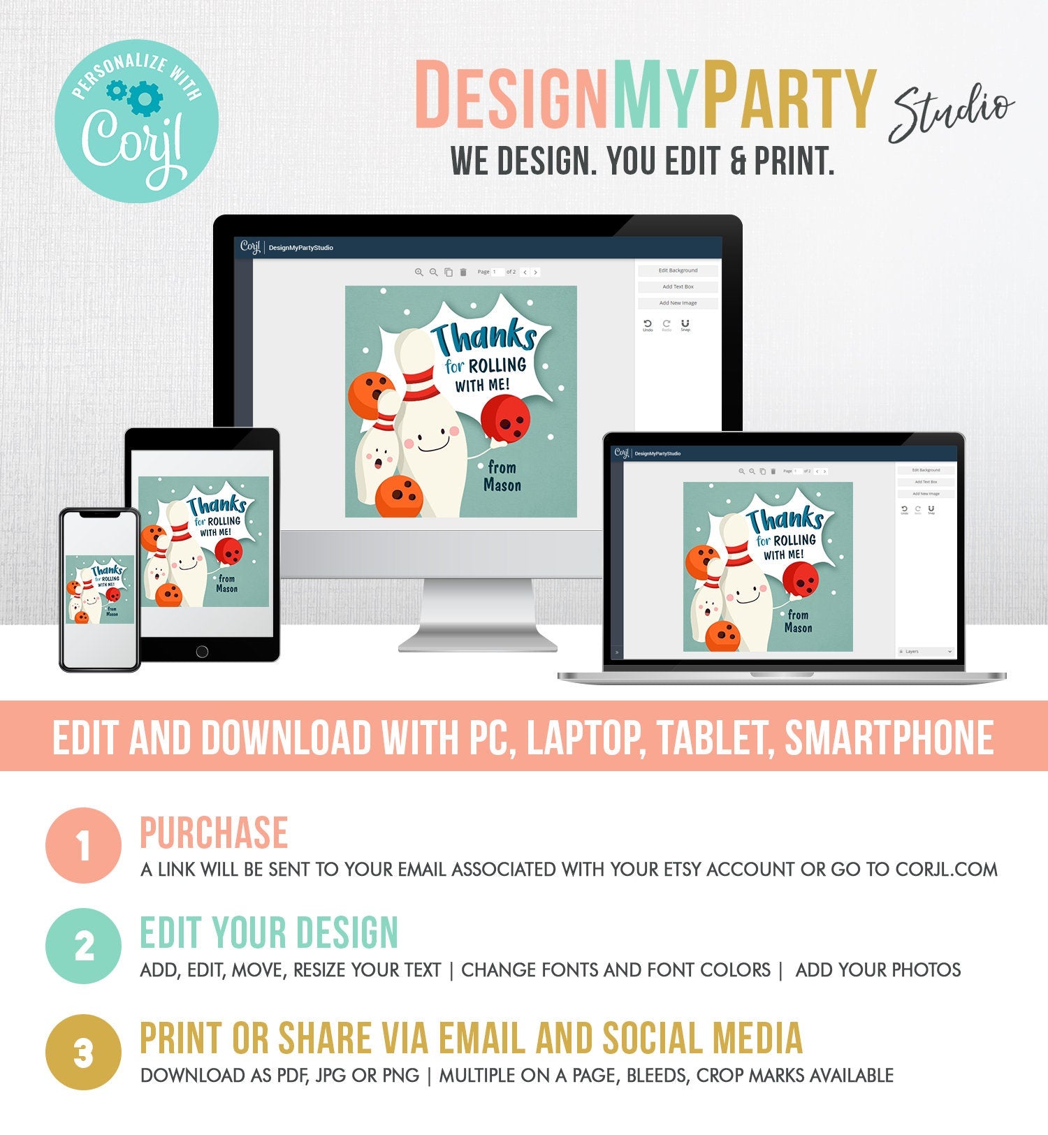 Editable Bowling Favor tag Bowling Party Boy Bowling Thank you tag Label Sticker Rolling With Me Labels Bowling Birthday Template Corjl 0324