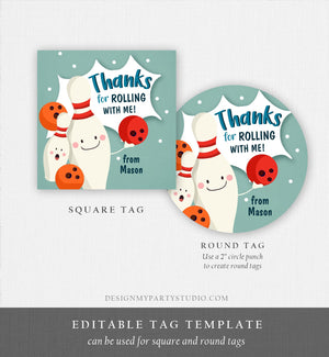 Editable Bowling Favor tag Bowling Party Boy Bowling Thank you tag Label Sticker Rolling With Me Labels Bowling Birthday Template Corjl 0324