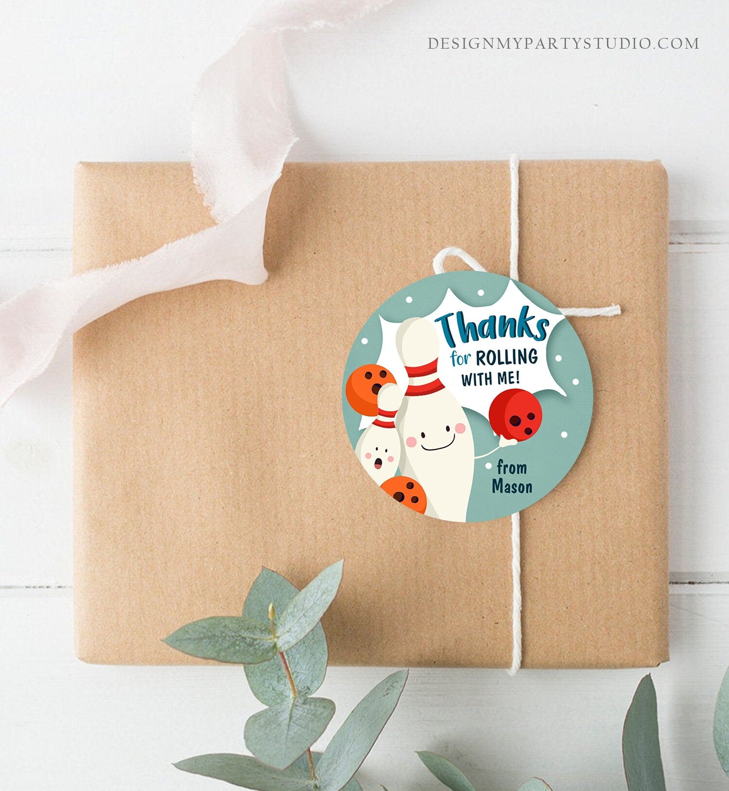 Editable Bowling Favor tag Bowling Party Boy Bowling Thank you tag Label Sticker Rolling With Me Labels Bowling Birthday Template Corjl 0324