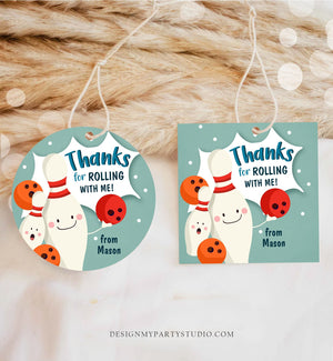 Editable Bowling Favor tag Bowling Party Boy Bowling Thank you tag Label Sticker Rolling With Me Labels Bowling Birthday Template Corjl 0324