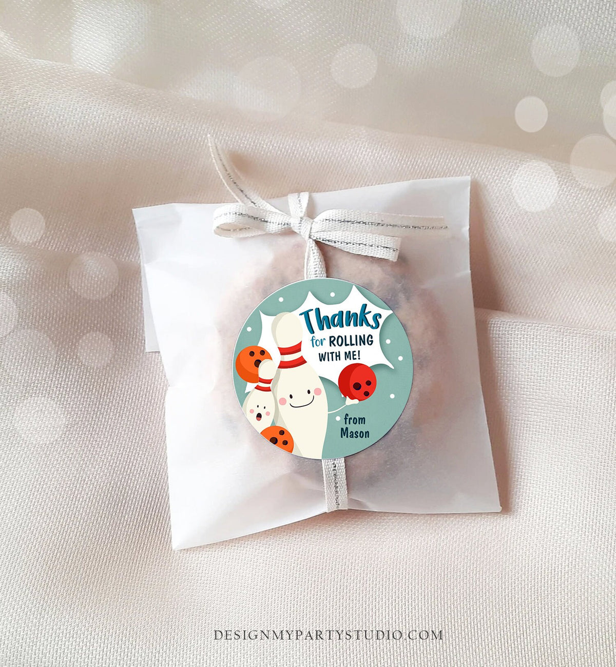 Editable Bowling Favor tag Bowling Party Boy Bowling Thank you tag Label Sticker Rolling With Me Labels Bowling Birthday Template Corjl 0324