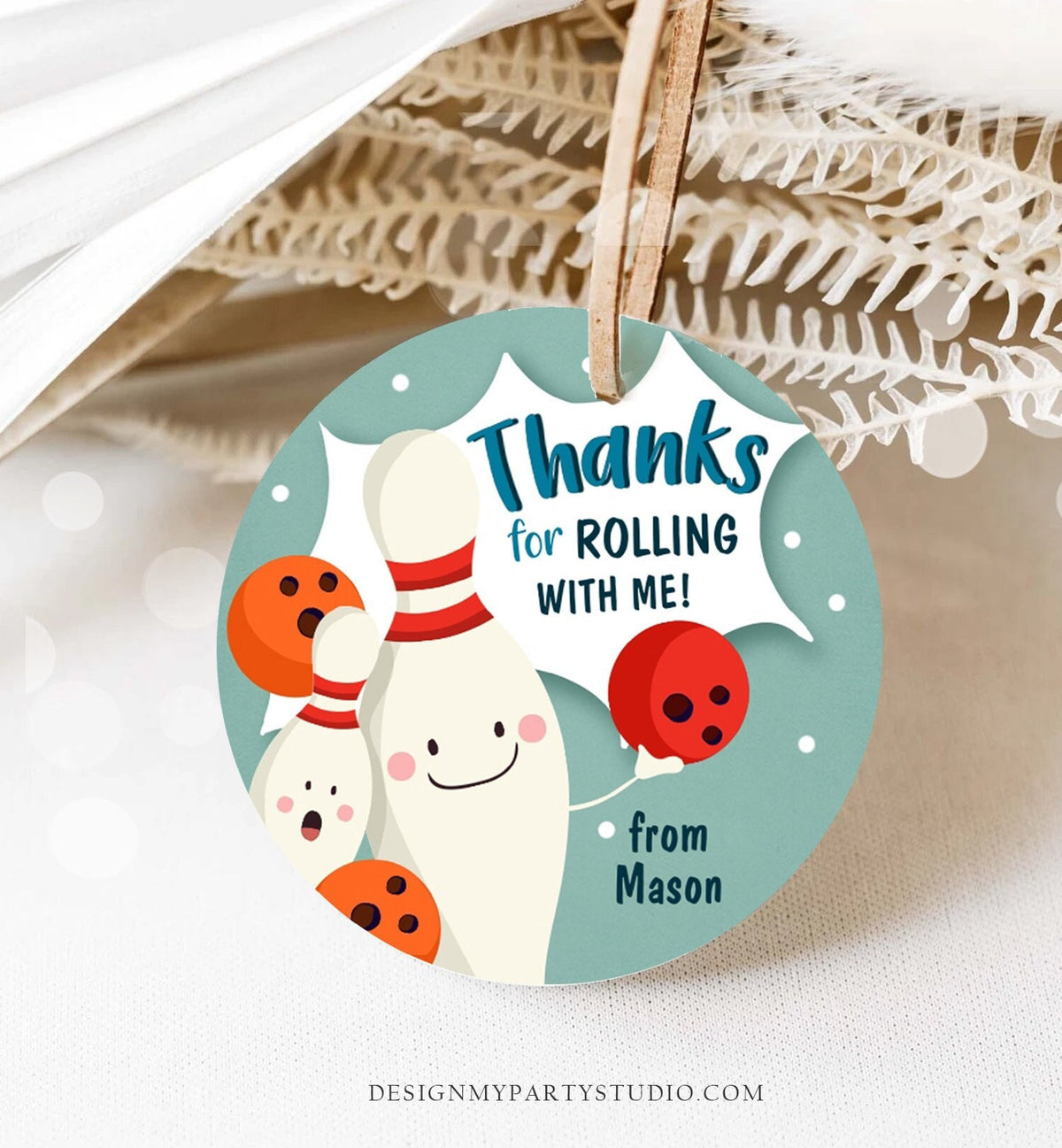 Editable Bowling Favor tag Bowling Party Boy Bowling Thank you tag Label Sticker Rolling With Me Labels Bowling Birthday Template Corjl 0324