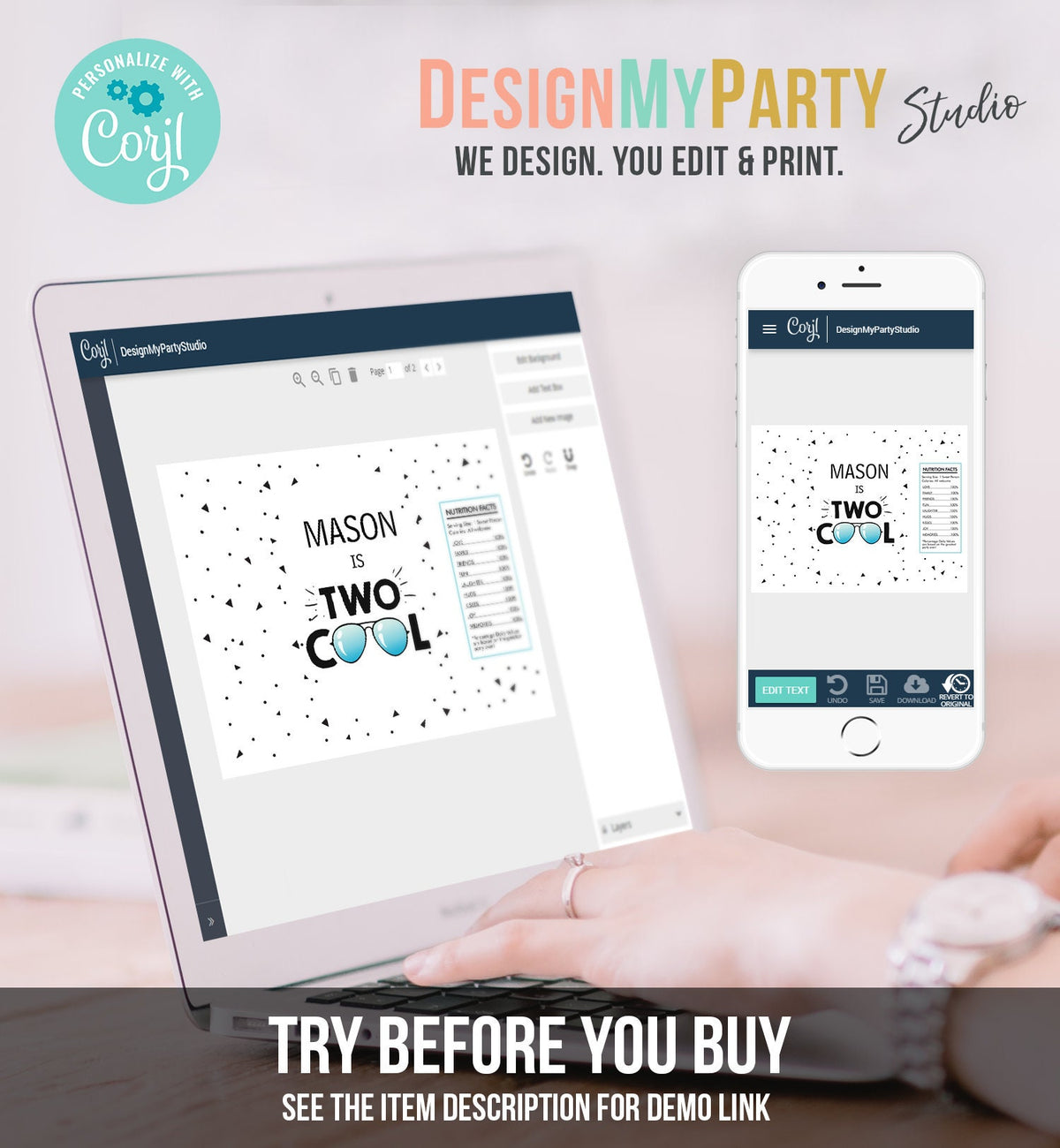 Editable Two Cool Chip Bag Boy 2nd Birthday Party Decor Boy Two Cool Birthday Favors I&#39;m This Many Sunglasses Digital Corjl Template 0136