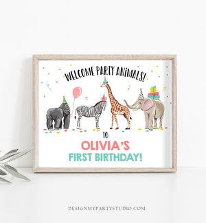 Editable Party Animals Welcome Sign Party Animal Sign Zoo Safari Welcome Jungle Sign Birthday Animals Girl Template PRINTABLE Corjl 0142