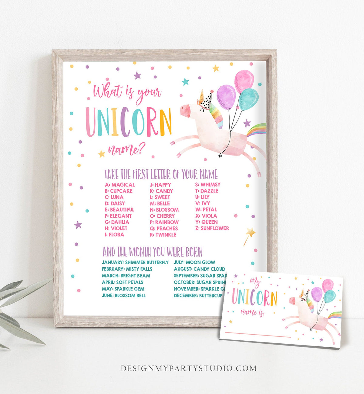What Is your Unicorn Name Game Unicorn Birthday Game Party Activity Magical Unicorn Rainbow Pastel Girl Digital Download Printable 0336