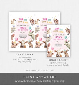 Editable Farm Birthday Invitation Girl Farm Animals Pink Barnyard Party Confetti Download Printable Invitation Template Digital Corjl 0448