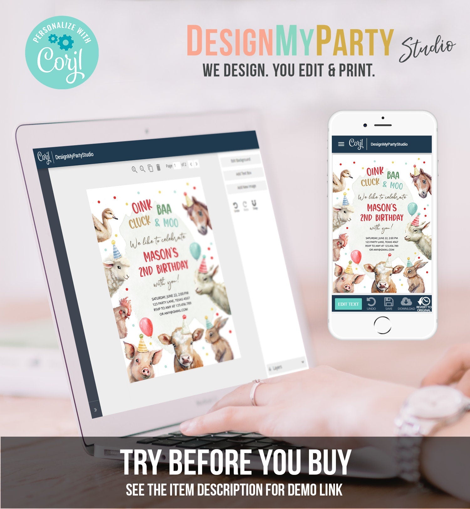 Editable Farm Animals Birthday Invitation Boy Farm Barnyard First Birthday Party Animals Confetti Digital Download Template Printable 0448