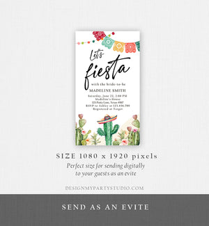 Editable Fiesta Bridal Shower Evite Couples Shower Mexican Cactus Succulent Desert Floral Invitation Phone Electronic Template Corjl 0404