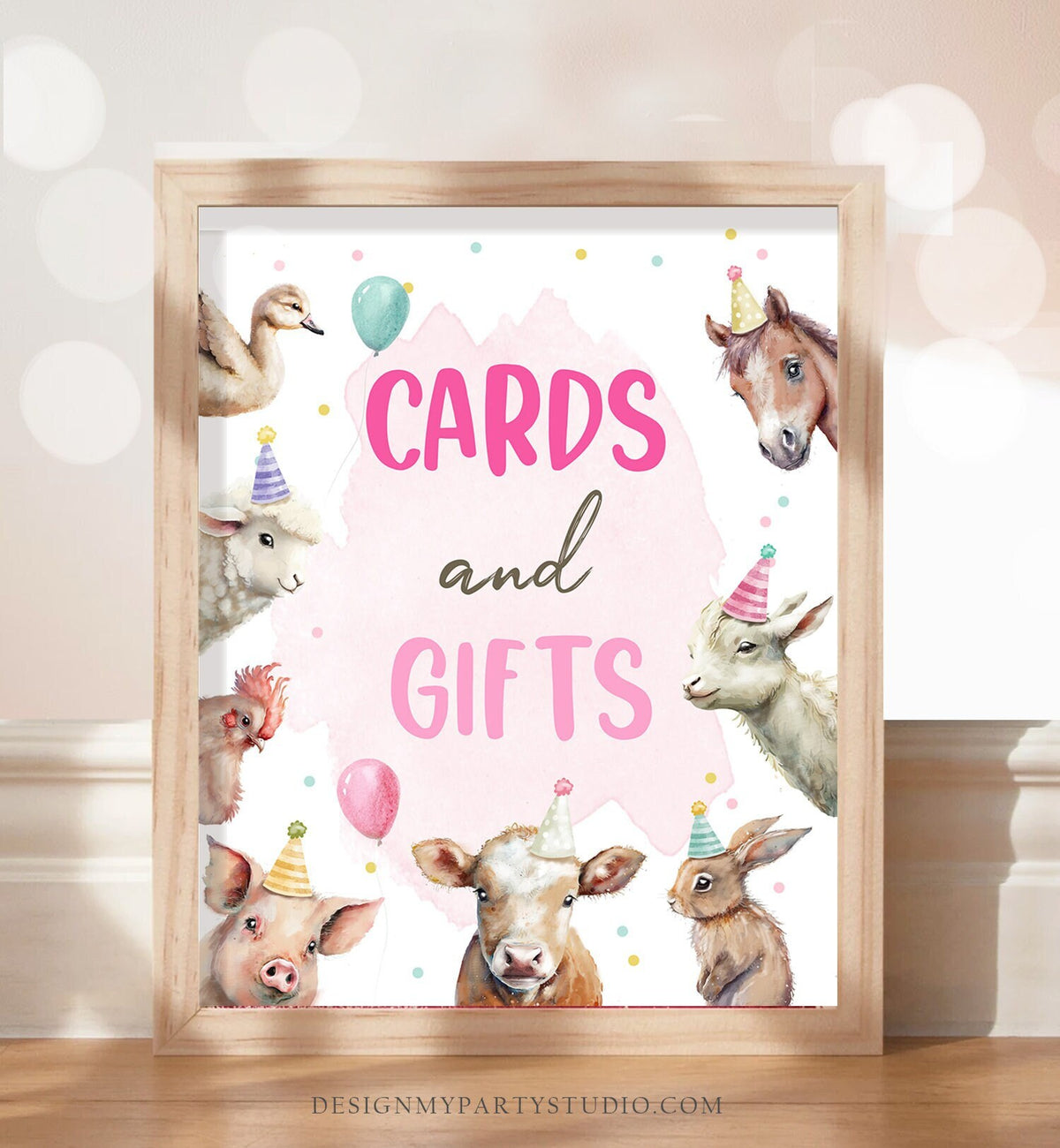Cards And Gifts Sign Table Decor Farm Birthday Sign Gift Table Farm Animals Party Pink Farm Girl Party Animals Barnyard Sign Printable 0448