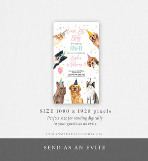 Editable Cats and Dogs Birthday Evite Cat Dog Birthday Party Invite Girl Kitten Puppy Pawty Download Electronic Phone Template Corjl 0384