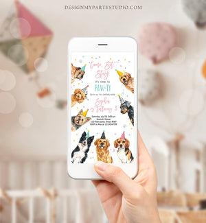 Editable Dog Birthday Party Evite Puppy Birthday Invite Girl Pink Doggy Shelter Animal Pet Vet Download Phone Electronic Template Corjl 0384