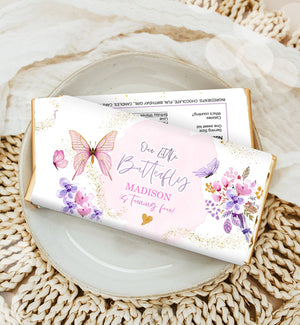 Editable Butterfly Chocolate Bar Labels Candy Bar Wrapper Purple Watercolor Floral Lavender Birthday Download Corjl Template Printable 0437