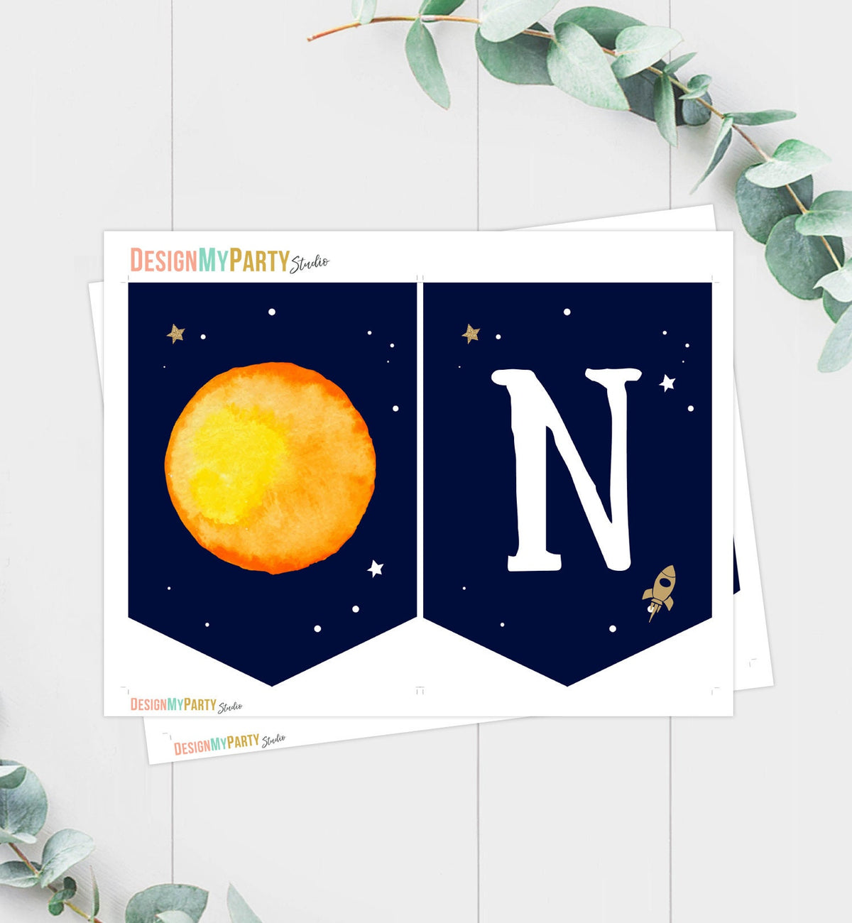 ONE Space Planets High Chair Banner First Trip Around the Sun Astronaut Rocket Boy 1st First Birthday Party Digital Download Printable 0357