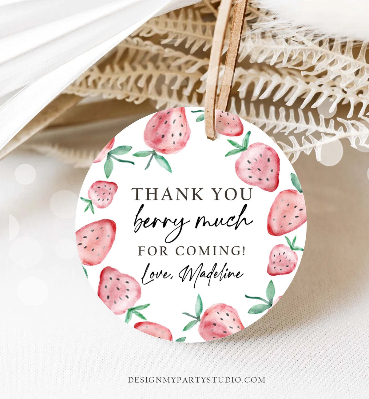 Editable Strawberry Favor Tag Strawberry Birthday Thank You Gift Tag Sticker Label Berry Much Farmers Market Digital Template Printable 0399