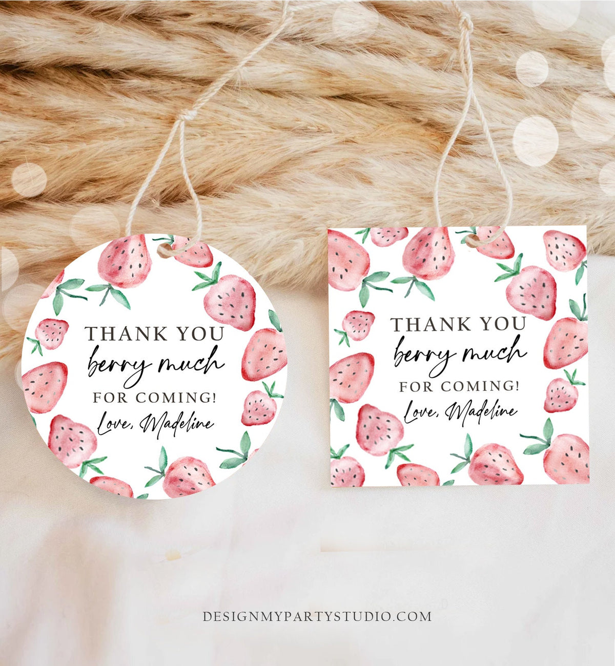 Editable Strawberry Favor Tag Strawberry Birthday Thank You Gift Tag Sticker Label Berry Much Farmers Market Digital Template Printable 0399
