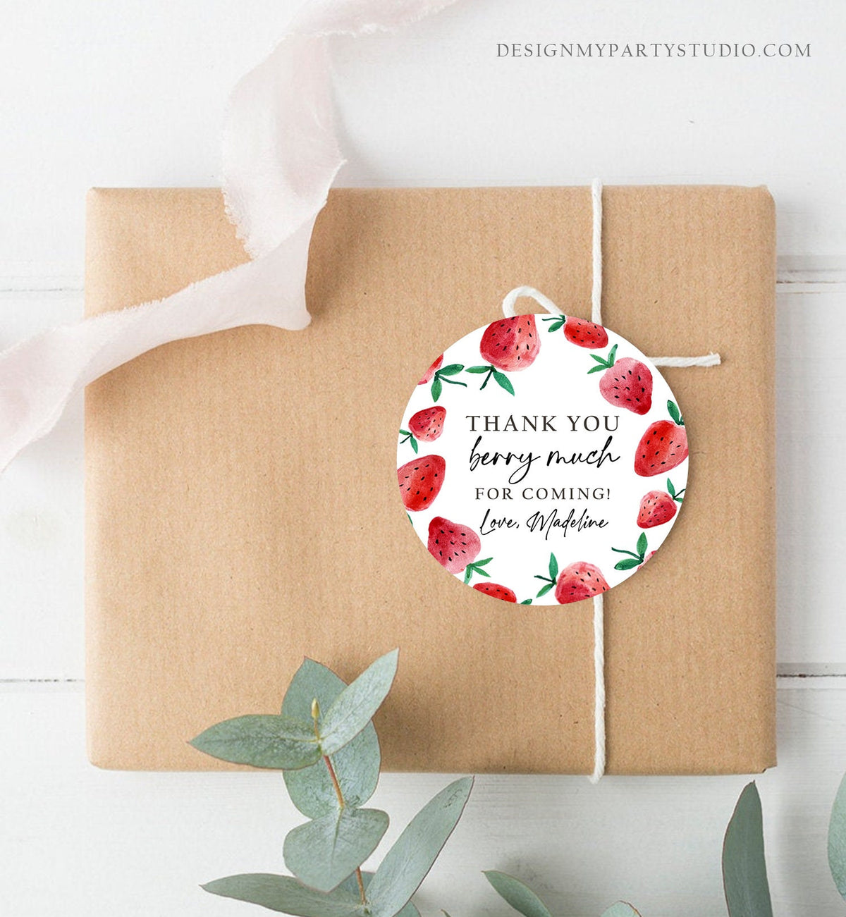 Editable Strawberry Favor Tag Strawberry Birthday Thank You Stickers Label Berry Much Gift Farmers Market Digital Template Printable 0399
