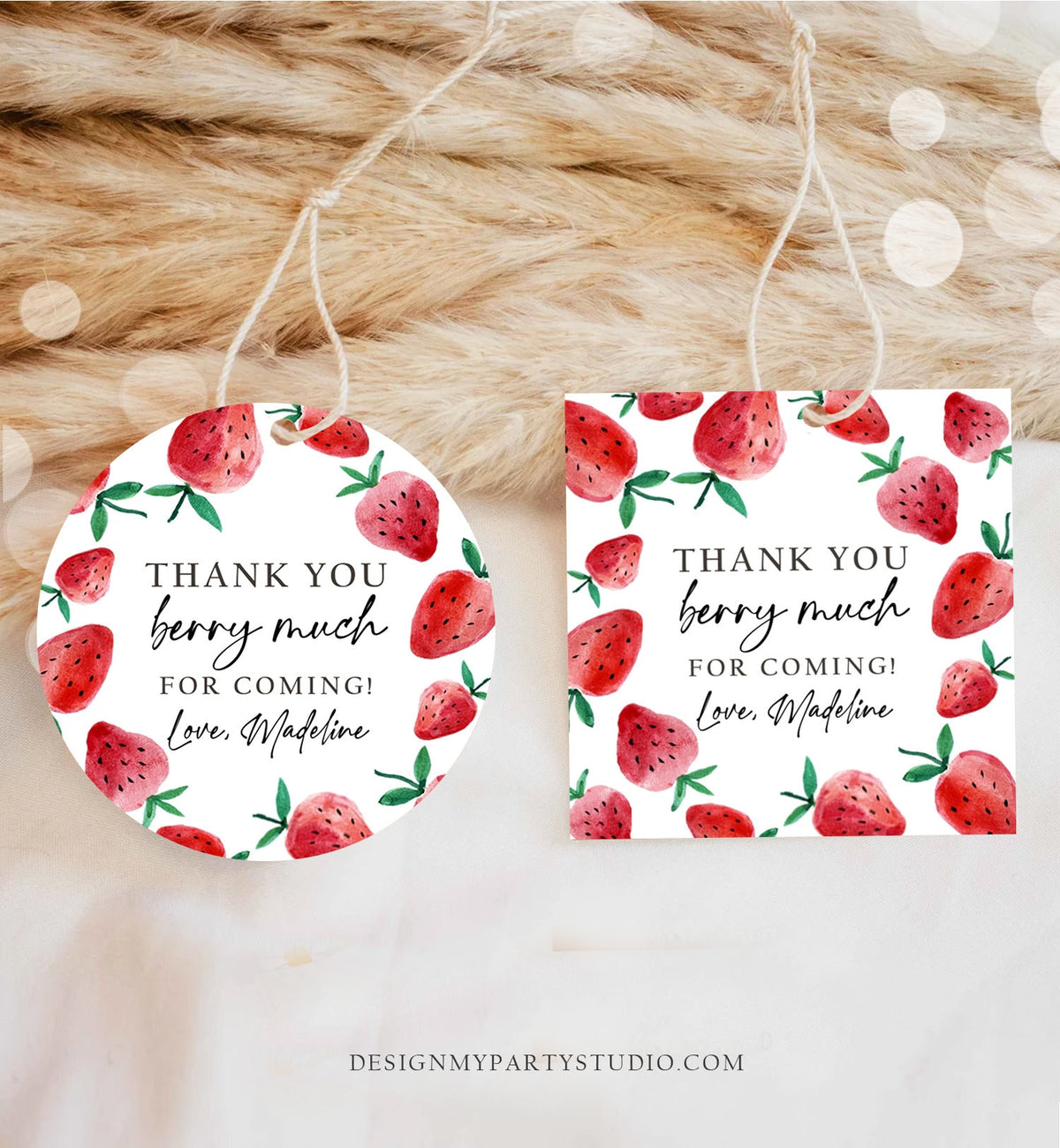 Editable Strawberry Favor Tag Strawberry Birthday Thank You Stickers Label Berry Much Gift Farmers Market Digital Template Printable 0399