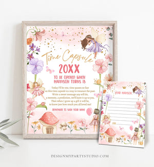 Editable Time Capsule Fairy First Birthday Party Fairy Garden Decorations Forest Girl Pink Purple Magical Template Printable Corjl 0406