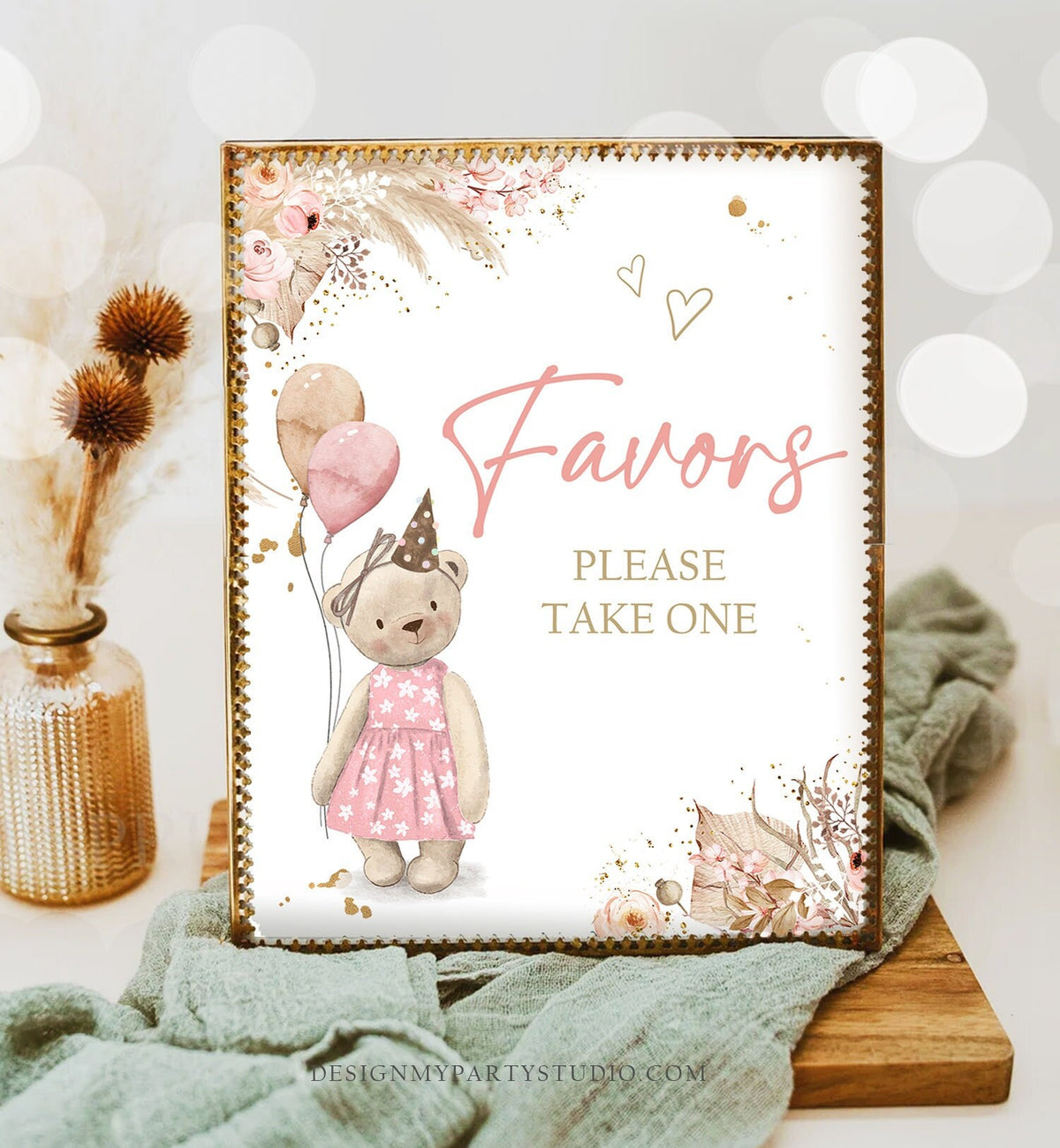 Favors Sign Boho Teddy Bear Birthday Sign Bear-y First Birthday Favors Table Sign Treats Table Bear Picnic Decor Favors Gifts Printable 0421