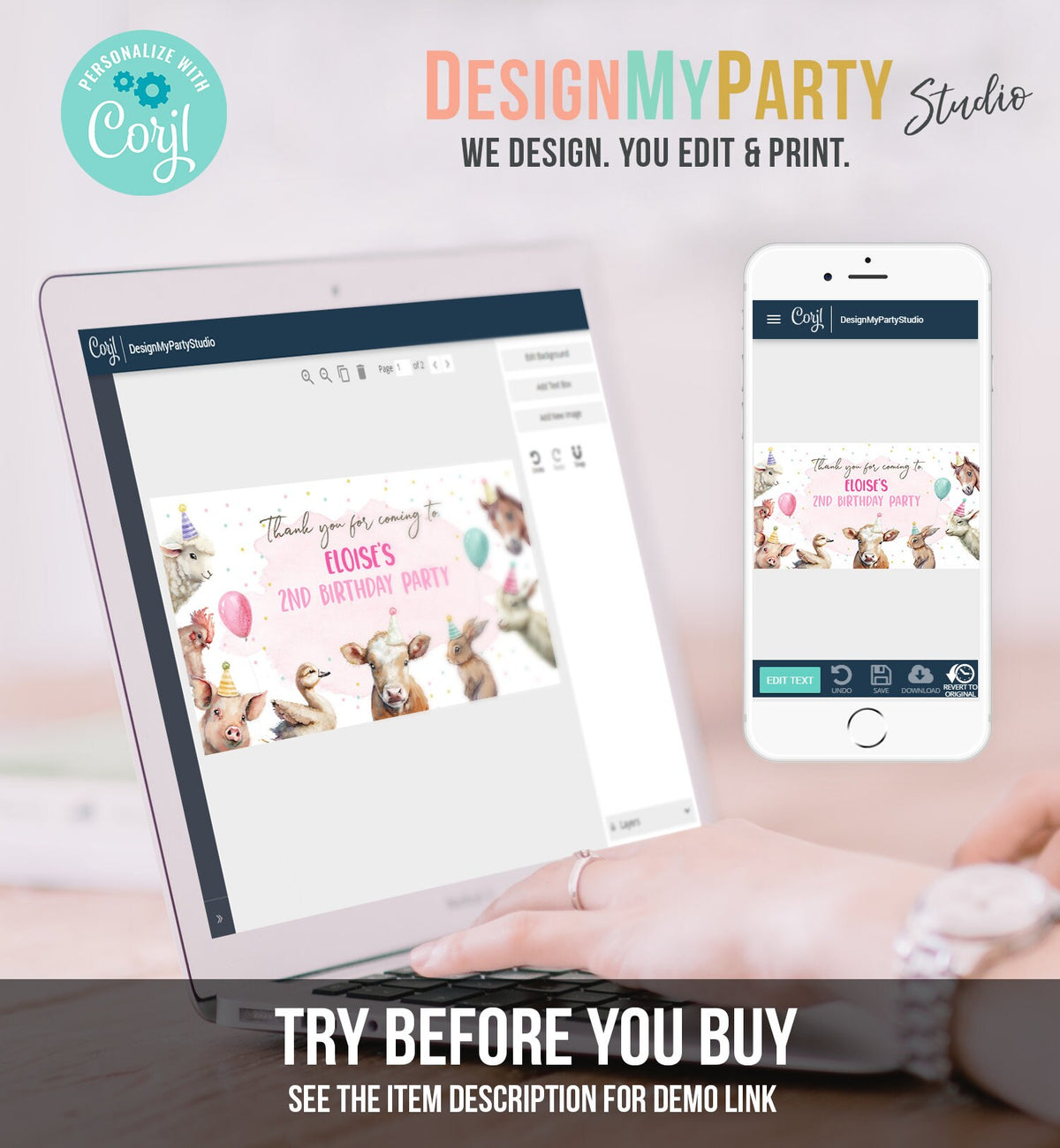 Editable Farm Animals Gable Gift Box Label Pink Farm Birthday Girl Treat Box Party Animals Barnyard Party Digital Template Printable 0448