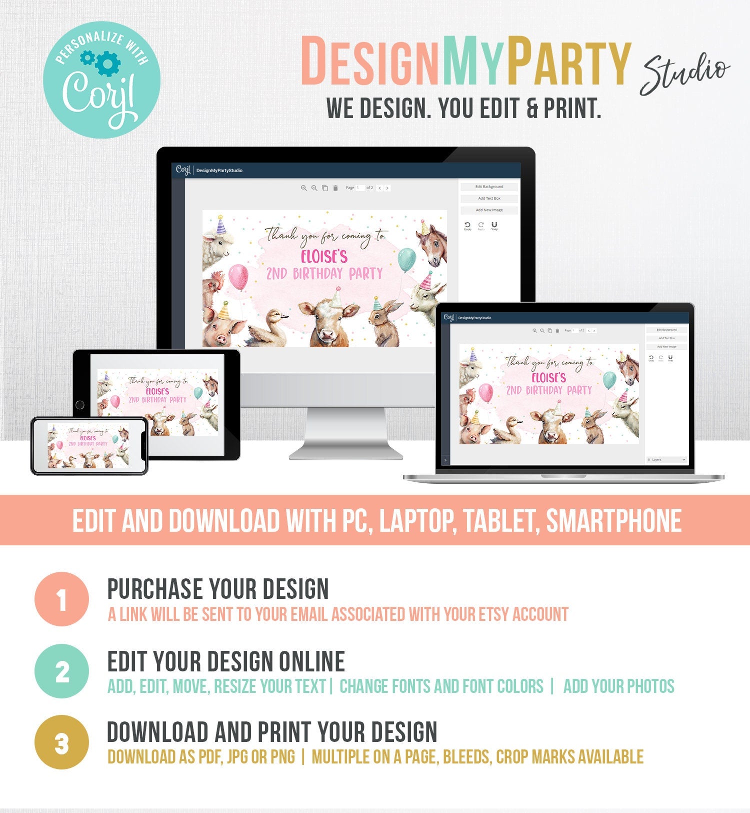 Editable Farm Animals Gable Gift Box Label Pink Farm Birthday Girl Treat Box Party Animals Barnyard Party Digital Template Printable 0448