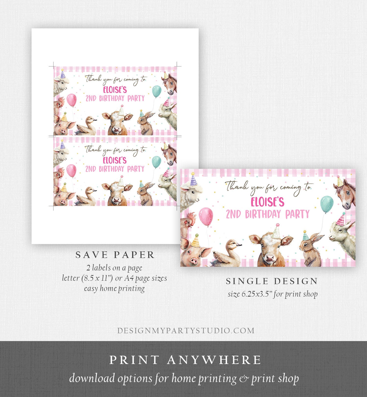 Editable Farm Animals Gable Gift Box Label Pink Farm Birthday Girl Treat Box Label Party Animals Barnyard Party Digital Printable Corjl 0448