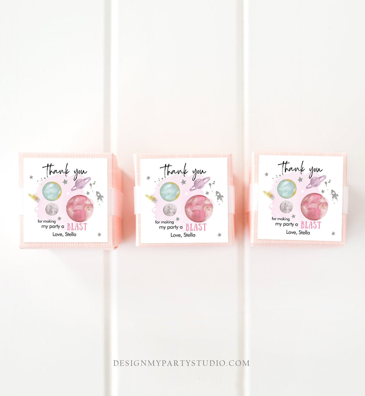 Editable Outer Space Favor Tag Space Birthday Thank You Sticker Galaxy Silver Trip Around the Sun Planets Digital Template Printable 0357