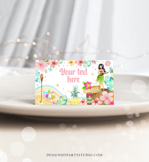 Editable Hawaiian Food Labels Luau Birthday Party Food Cards Tent Card Girl Pink Tropical Name Card Pool Party Hawaii Template Corjl 0413
