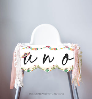 Cactus High Chair Banner 1st First Birthday Neutral ONE Fiesta Birthday Party Uno Decor One Garland Cactus Succulent PRINTABLE Digital 0404