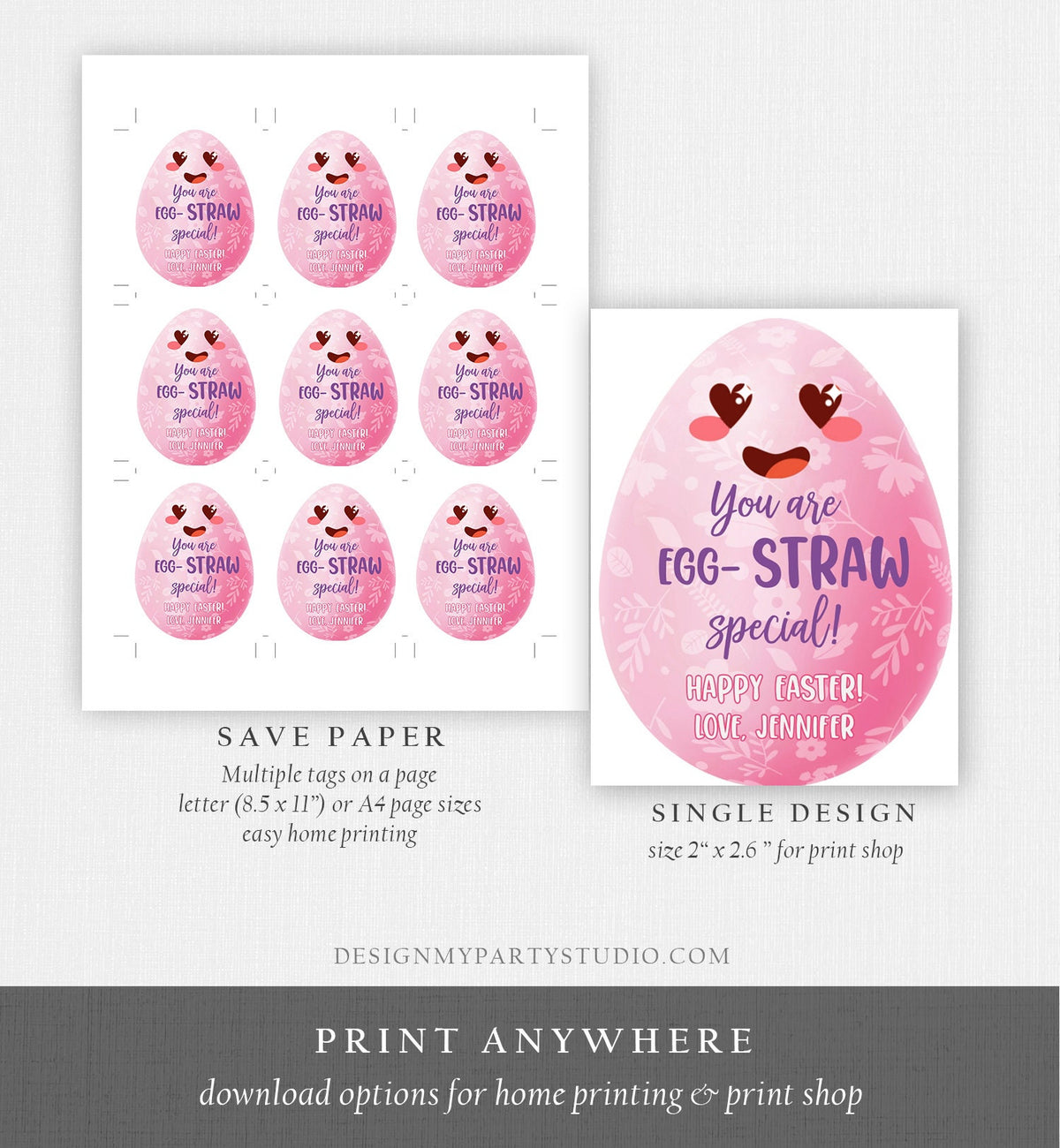 Editable Crazy Straw Tags Easter Tags You&#39;re Egg-Straw Special Easter Egg Cards for Kids School Personalized Tag Digital PRINTABLE 0449