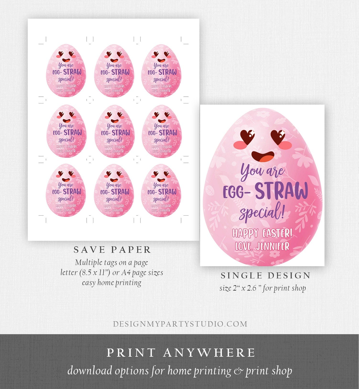 Editable Crazy Straw Tags Easter Tags You're Egg-Straw Special Easter Egg Cards for Kids School Personalized Tag Digital PRINTABLE 0449