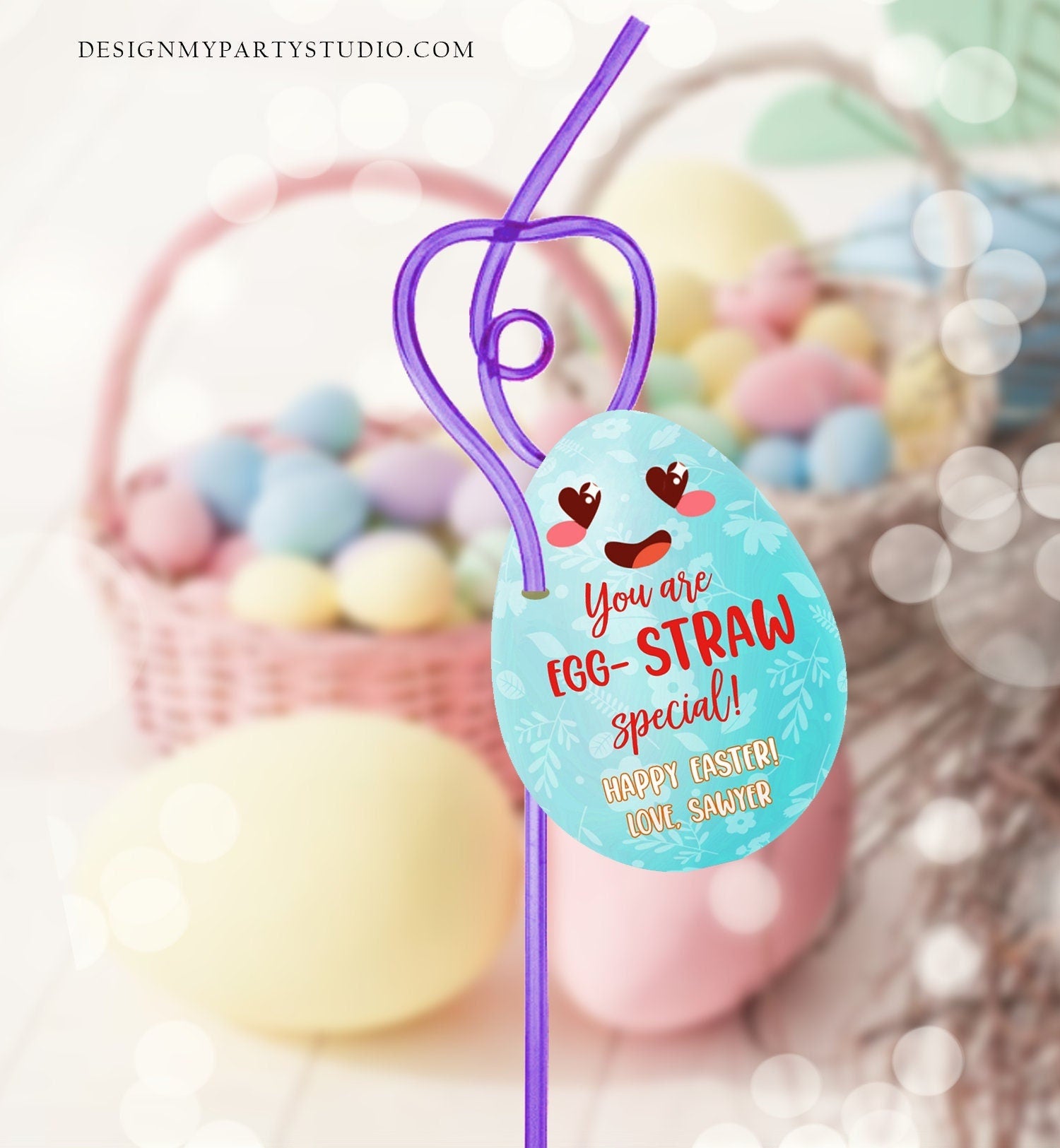 Editable Crazy Straw Tags Easter Tags You're Egg-Straw Special Easter Egg Cards for Kids School Personalized Tag Digital PRINTABLE 0449