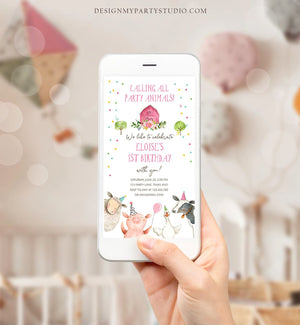 Editable Farm Birthday Evite Girl Farm Animals Pink Floral Barnyard All Party Animals Download Phone Invitation Template Digital Corjl 0155