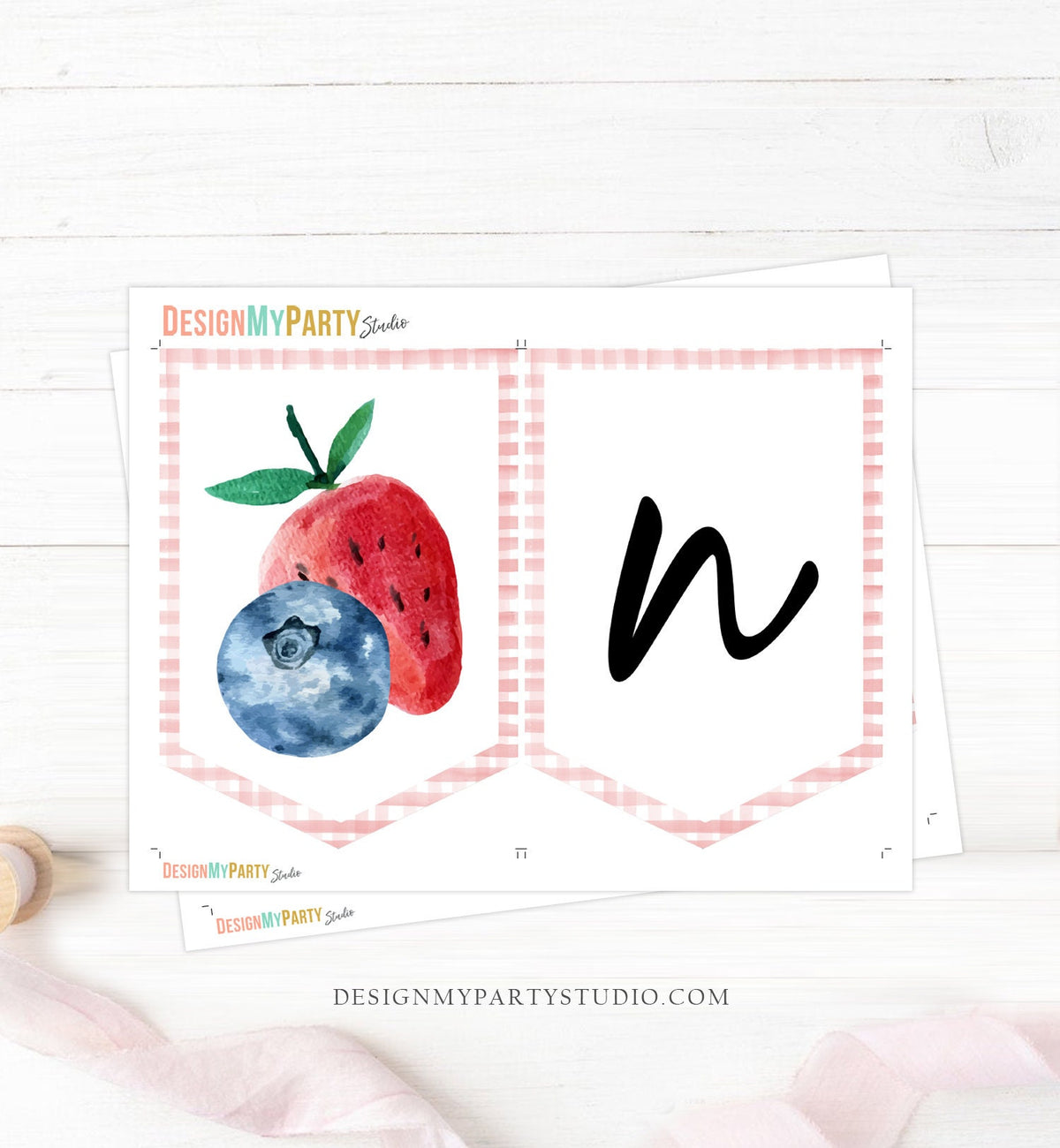 Strawberry Blueberry High Chair Banner Berry Sweet First Birthday 1st Berries Girl Pink High Chair ONE Fruit Party Digital PRINTABLE 0399