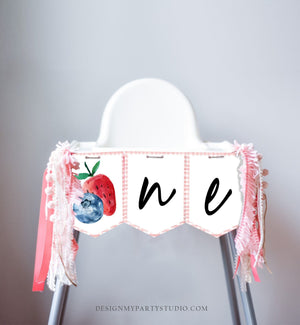 Strawberry Blueberry High Chair Banner Berry Sweet First Birthday 1st Berries Girl Pink High Chair ONE Fruit Party Digital PRINTABLE 0399