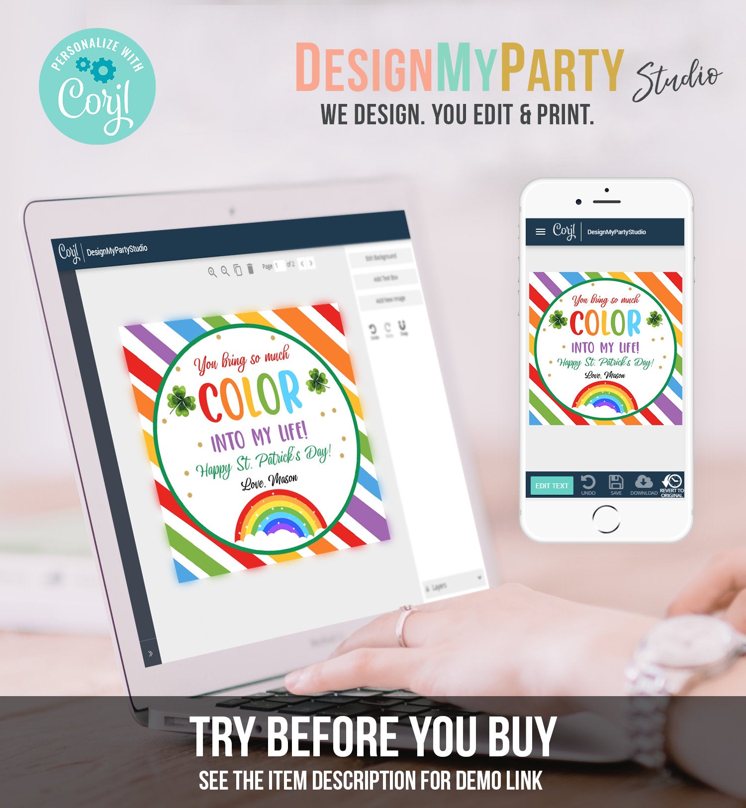 Editable Chasing Rainbows Tag St Patrick's Day Favor Tags Gift Kids Crayons Pot of Gold Shamrock Leprechaun Digital Template Printable 0451